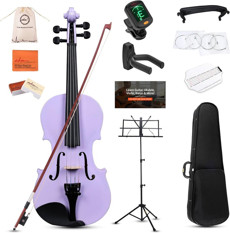 ADM Acoustic Violin for Kids Beginners, Acoustic Violin Fiddle for Teens Students Beginners Violin Starter Kit with Hard Case, Shoulder Rest, Bow, Violin Music Stand Strings (Purple, 3/4 Size) - Image 1